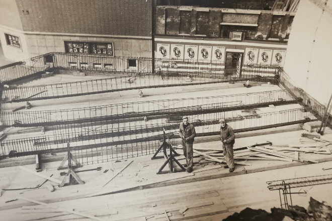 Construction du garage Mathot rue des Dames Blanches à Namur début des années 50
